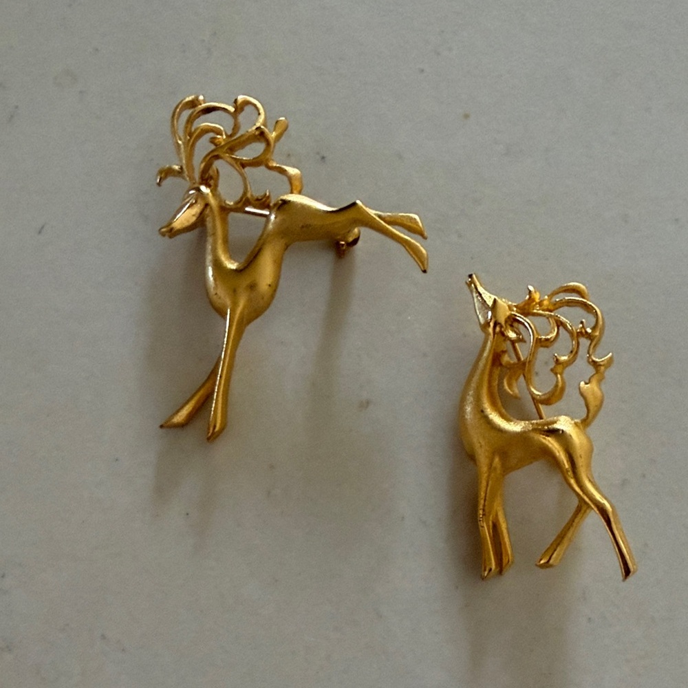 Gold-tone Reindeer Brooches - Set of 2